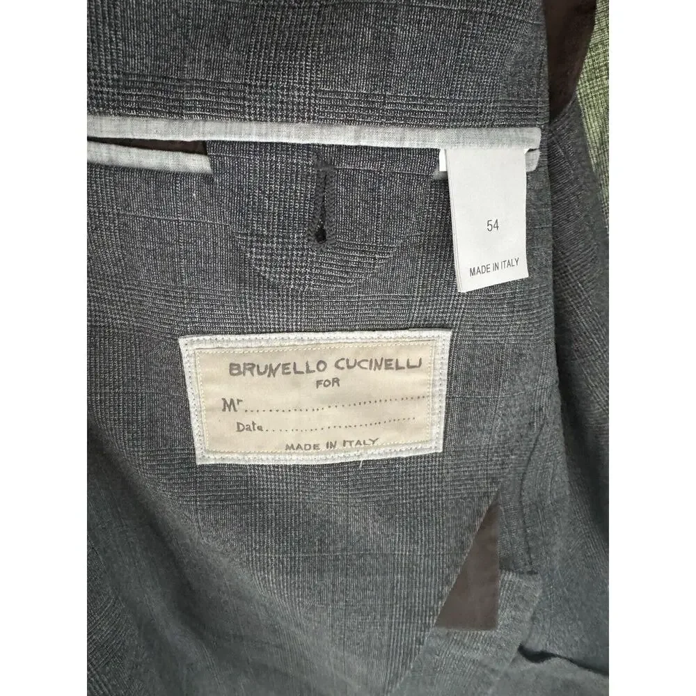 Brunello Cucinelli Blazer Jacket Peak Lapel Glen Plaid Wool 54/44 Unstructured